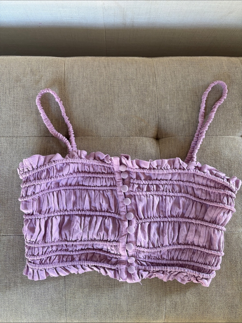 Ruched Lavender Crop Top with Button Front